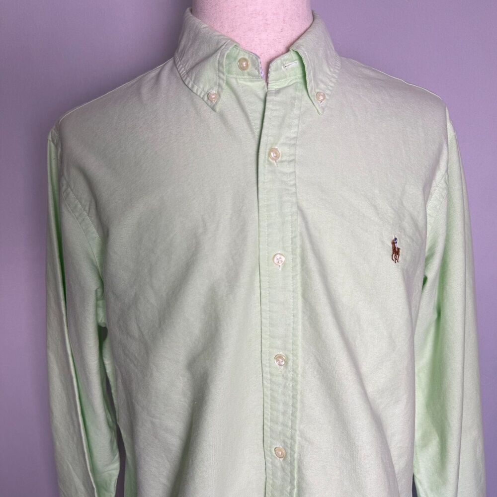 Ralph Lauren 100% Cotton Light Green Long Sleeve Button Down 17 36/37 Pony